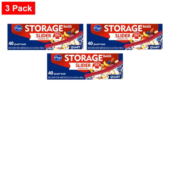 Kroger Stand & Fill Quart Slider Storage Bags 40 ct - 3 Pack