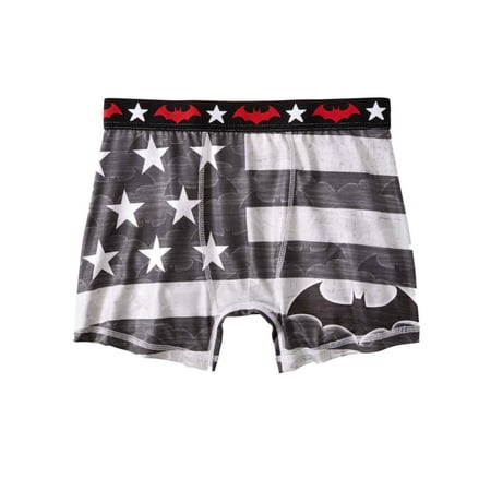 DC Comics Mens Silky Black & Gray Batman Boxer Briefs Flag Boxers Small