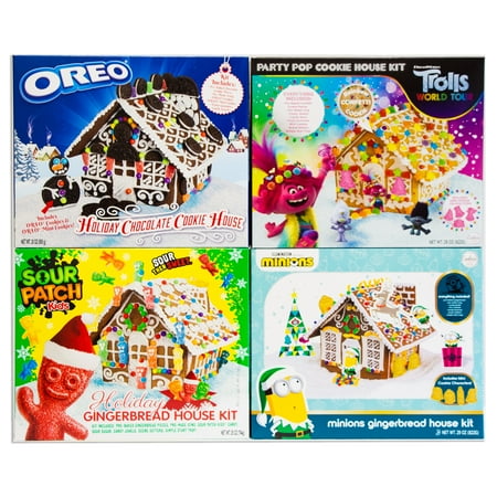 Gingerbread House Kit – Variety – Oreo, Trolls, Sour Patch Kid, Minions - Everything Included - 4 Kits