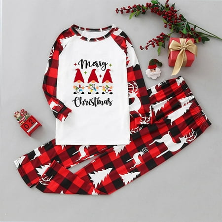 

Tejiojio Kids Clothing Holiday Gift Parent-Child Warm Christmas Suit Printed Plaid Stitching Home Wear Pajamas Long-Sleeved Trousers Two-Piece Set(Kids)