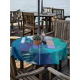 thumbnail image 2 of Outdoor Tablecloths with Umbrella Hole & Zipper, Abstract Blue Round Tablecloth 54 Inch, Painting Buildings Geometric Color Block Waterproof Table Cloth, Patio/Pool/Picnic Table Covers, 2 of 8