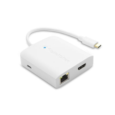 Cable Matters USB C Multiport Adapter (USB C Dock with USB C to HDMI 4K), 2x USB 3.0, Gigabit Ethernet, and 60W PD in White - USB-C & Thunderbolt 3 Port Compatible for MacBook Pro, Dell XPS and