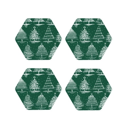 

Junzan Christmas Trees Print Coasters for Drinks - Leather Coasters Set of 4 for Coffee Table for Housewarming/Kitchen/Bar/Decor-Hexagon