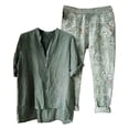 thumbnail image 2 of Ensemble Pantalon Femme 2 Pcs Tenue Imprimée Col en V Manches Mi-Longues Pull + Pantalon Ensemble Assorti en Solde, 2 of 8