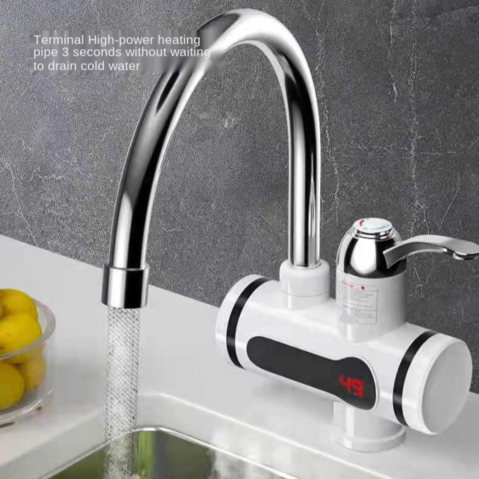1x Electric Fast Heating Tap,110V Hot Water Heater Faucet,Instant Tankless Water Heater,Rotatable Bathroom Kitchen Heater Faucet,LED Digital Display Instant Hot Water Tap with Electric Fast Heating