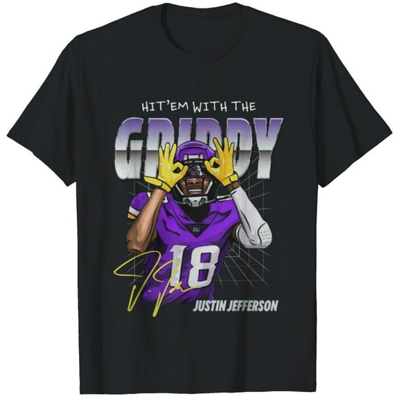 Justin Jefferson Kids, Funny Hit'em With The Griddy T-shirt, Unisex Cotton T-shirt