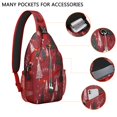 thumbnail image 2 of Sling Backpack,Red Christmas Tree and Snow Pattern Sling Bag with Water Bottle Holder,Waterproof Sling Bag for Men/Women with Headphone Jack for Hiking,Travel, 2 of 6