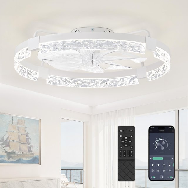 Ventilador de techo LEDIARY de 24 pulgadas, montaje empotrado, luz regulable, blanco