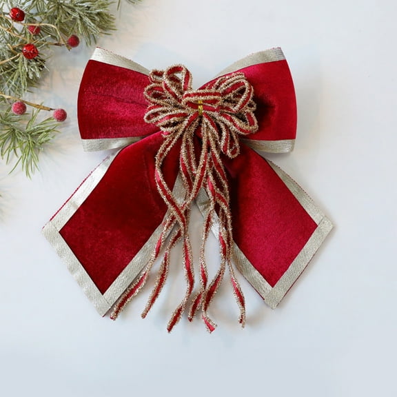 Liamobondopolis Christmas Wreath Bow 12 Inch Pre-Tied Polyester Decoration for Tree Topper Garland Door Outdoor Holiday Decor Red Wine Orange
