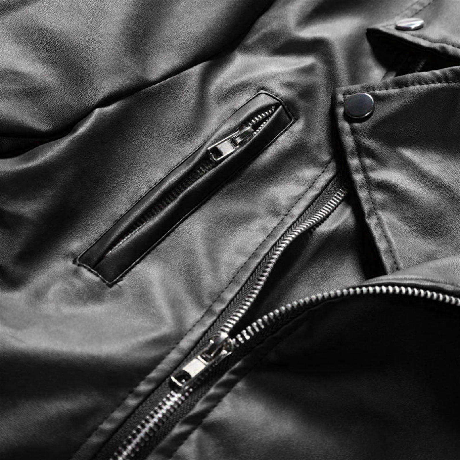 Dagegui Mens Faux Leather Jacket Fall Winter Motorcycle Biker Coat Stylish Lapel Zip Up Outwear with Pocket Black XS