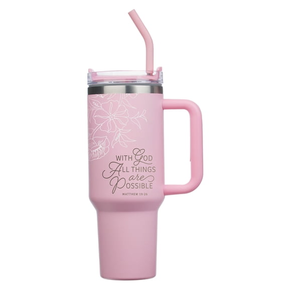 Christian Art Gifts Large Stainless Steel Insulated Travel Mug Tumbler for Women: All Things Are Possible Inspirational , (Hardcover)