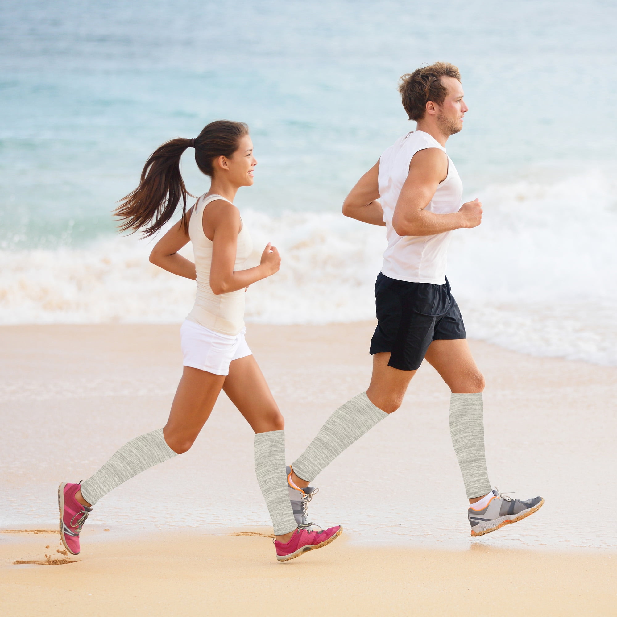 Ladies Running Fitness Jogging Performance Compression Calf Leg Sleeve White 
