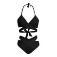 thumbnail image 4 of MIXUE Swim Suits for Women Solid Color Two Piece Bikini Sets for Women High Waisted Bikini Sets for Women Push Up Wrap Swimwears Bathing Suits,Black,XXL, 4 of 5