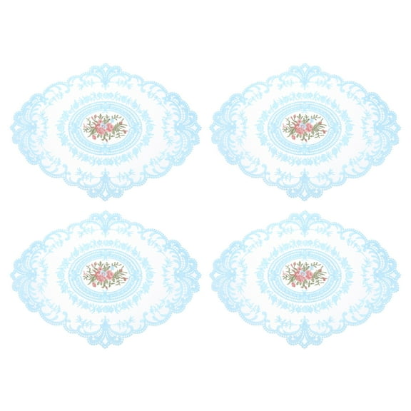 4Pack 12x16in Retro Lace Placemat Oval French Crochet Doilies Sky Blue