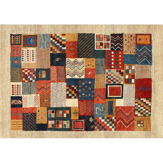 Ahgly Company Indoor Rectangle Contemporary Brown Red Abstract Area Rugs, 8' x 10'