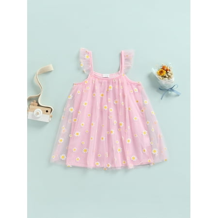 

Lovely Baby Girl One Piece Dress Sleeveless Square Neck Floral Dress