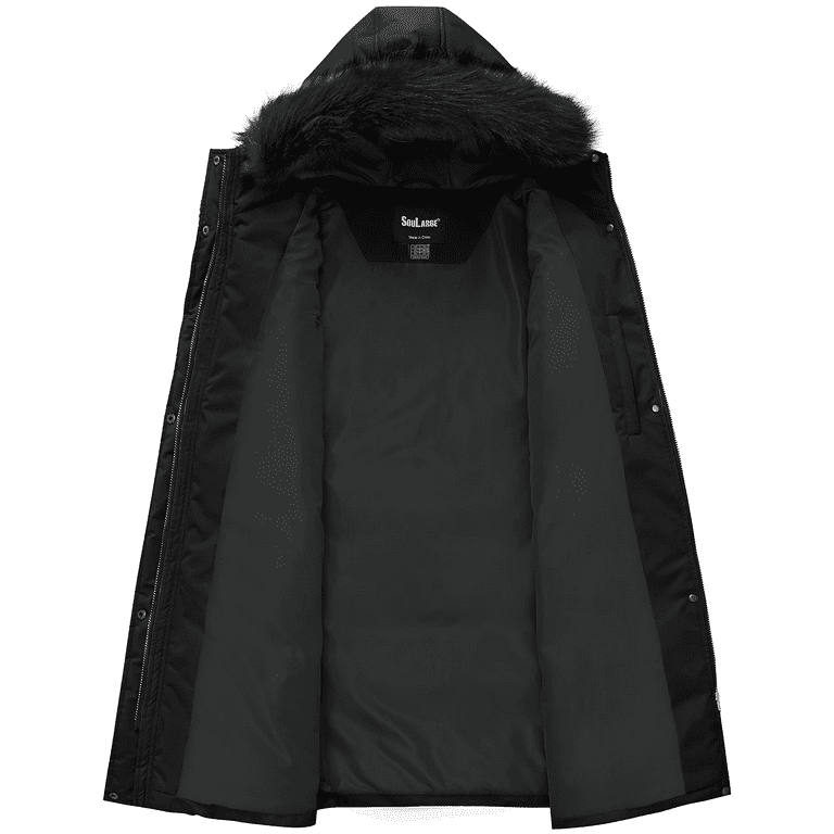 Soularge Women's Plus Size Hooded Casual Winter Fleece Puffer Parka Coat  (Black, 4X) 