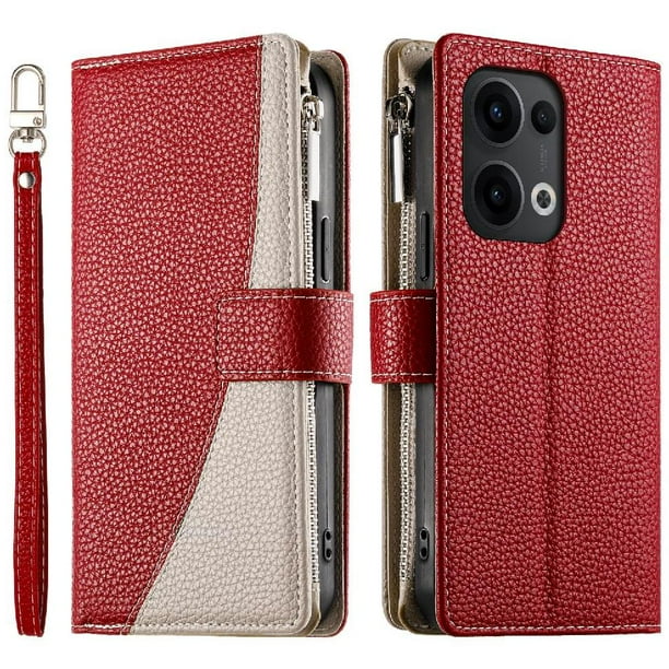Funda cartera GANGXUN para OPPO Reno 13 , cuero PU con tarjetero, cremallera, correa de mano, soporte y protección 717°