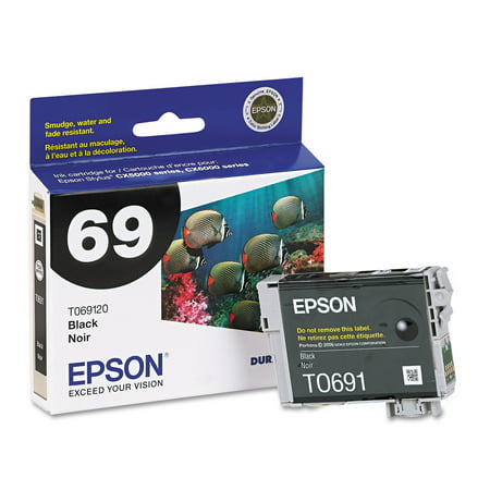 Epson 69 Standard-capacity Black Ink Cartridge Sharp text and brilliant color for high-quality results. Works with the following Epson printers. CX-5000  CX-6000  CX-7000F  CX-7450  CX-8400  CX-9400Fax  CX-9475Fax  N-10  N-11  NX-100  NX-105  NX-110  NX-115  NX-200  NX-215  NX-300  NX-305  NX-400  NX-415  NX-510  NX-515  WF-1100  WF-30  WF-310  WF-315  WF-40  WF-500  WF-600  WF-610  WF-615.