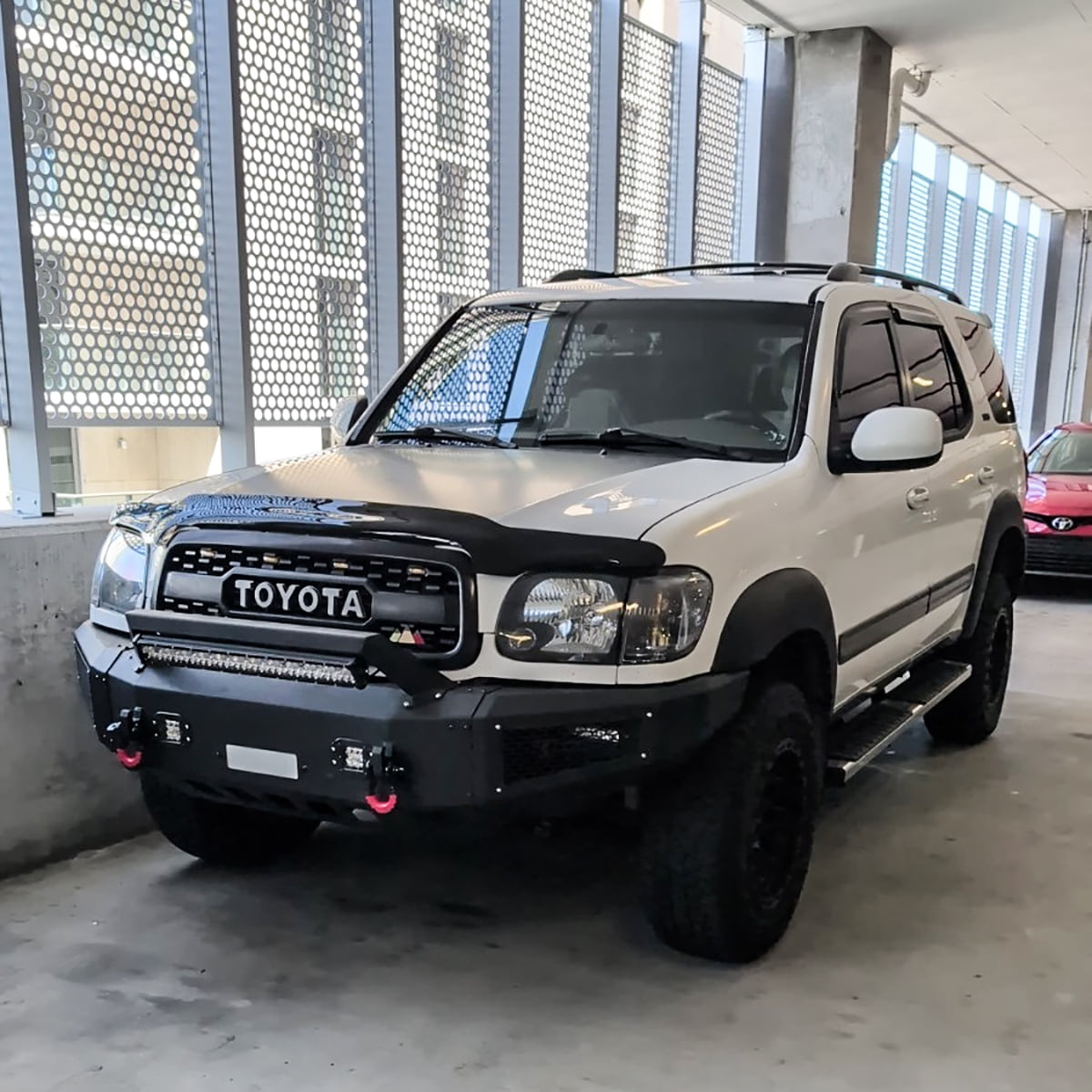 Vijay Compatible with 2001-2002-2003-2004 Toyota Sequoia Steel Front Bumper with Winch Plate and LED Lights