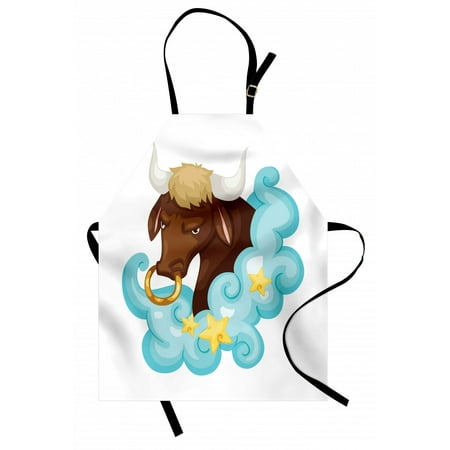 

Zodiac Taurus Apron Cosmic Cartoon Art Bull Character behind Blue Fluffy Cloud with Yellow Stars Unisex Kitchen Bib Apron with Adjustable Neck for Cooking Baking Gardening Multicolor by Ambesonne