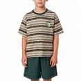 thumbnail image 4 of NIPAXO Boys Outfits Set Elastic Waistband Cotton Blend Knit Striped Crewneck Tent Graphic T-Shirt Shorts Set for Toddler Little Boys Age 4-5 Years Green, 4 of 6