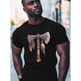 thumbnail image 2 of Tribal Art Men's T Shirts Tomahawk Feather T-Shirt for Men Crew Neck Tees Cotton Tops, Black, S, 2 of 7