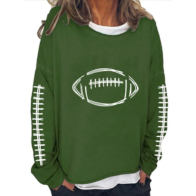 EQWLJWE Chandails en Molleton de Football pour Femmes, Chandails en Molleton de Jour de Match, Chandail-Over Rugby Surdimensionné, Col Rond, Hauts d'Entraînement pour Femmes