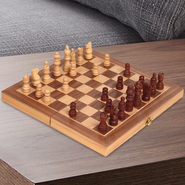 Juego de ajedrez de madera 2 en 1, juego de damas de ajedrez plegable hecho a mano para vacaciones familiares Ndcxsfigh libre de BPA