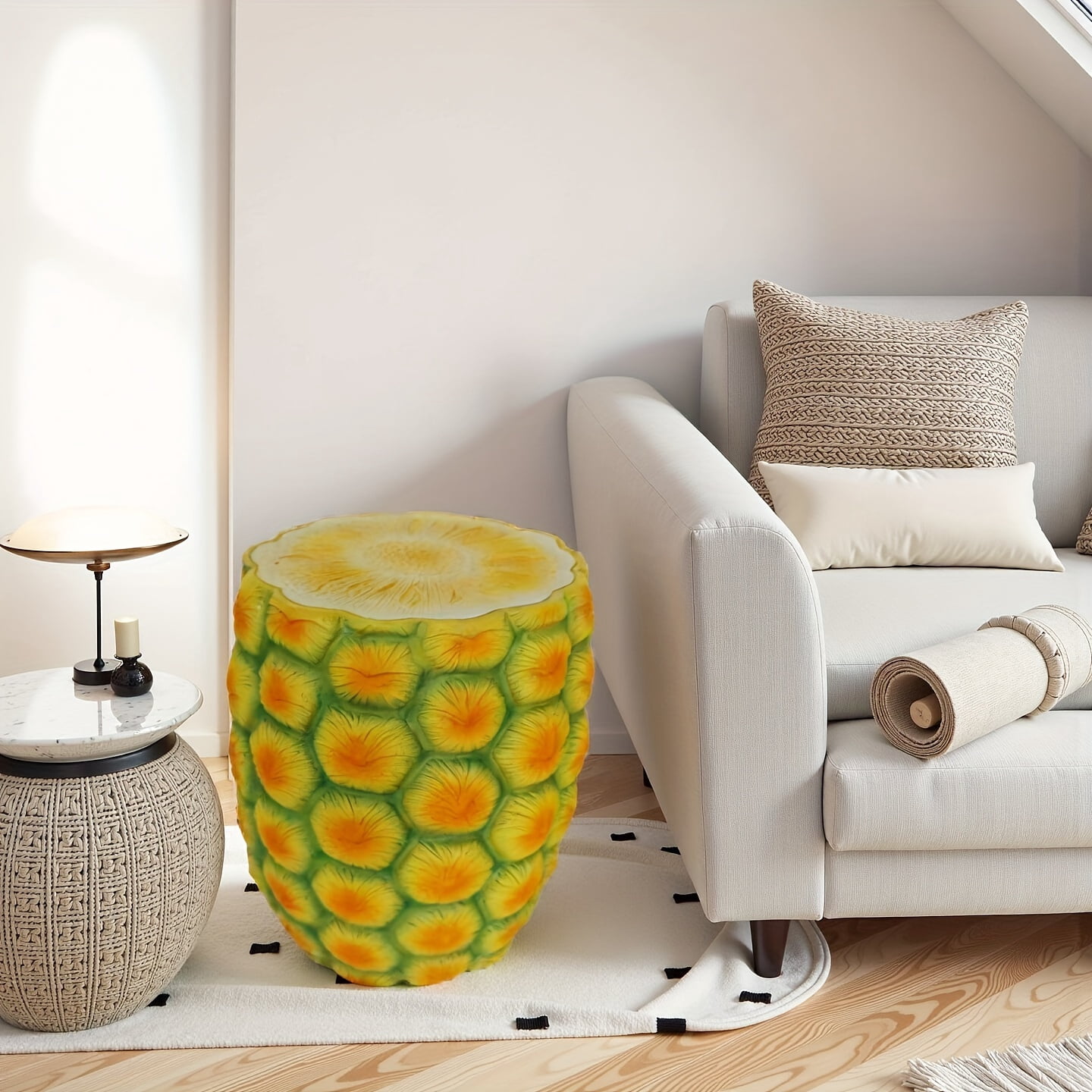 14 Inch Resin Pineapple Shaped Stool, Multi-Purpose Side Table Plant Stand, Weatherproof Decor Furniture for Patio Balcony Indoor Outdoor Tropical Home Garden Decor