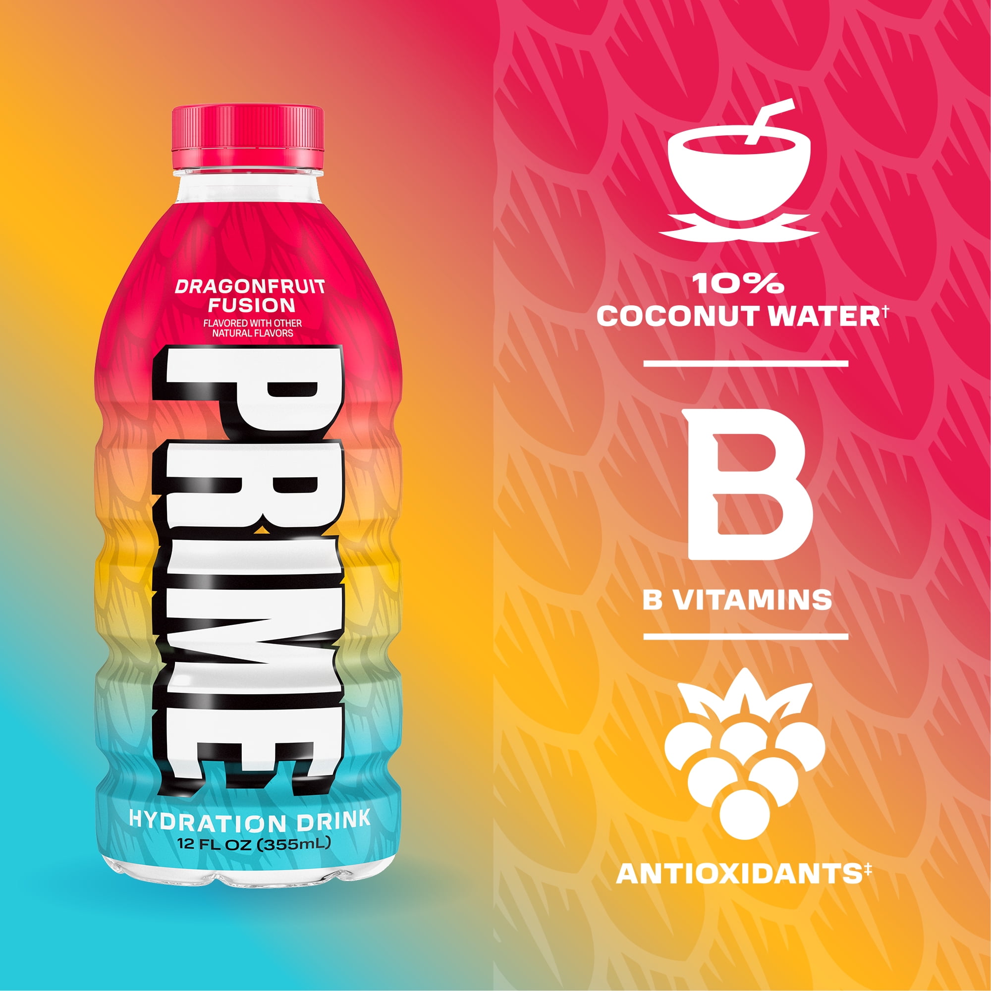 Prime Hydration Sports Drink, Variety Pack, Future Freeze, Orange Swirl, Dragonfruit Fusion, 12 fl oz, Bottles