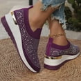 thumbnail image 5 of Oyedens Womens Rhinestones Walking Shoes Fashion Casual Knit Platform Wedge Slip On Loafers Work Shoes, 5 of 7