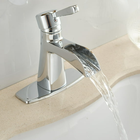 Waterfall Bathroom Faucet, Bathroom Faucet with Pop Up Drain, Single Handle, One Hole or Three Holes, Vanity Faucet Farmhouse RV Bathroom Vessel Basin Faucet Deck Mount, Chrome