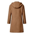 thumbnail image 4 of Women's Wool Blend Coat Mid-Length Lapel Button Down Trench Coat with Hood Pocketed Woolen Hooded Overcoat for Fall Winter Daily Wear(Brown,XXXL), 4 of 6