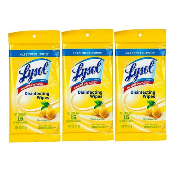 Lysol Disinfecting Wipes Lemon Lime Blossom 15 count (3 Pack of 15 wipes)