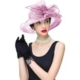 thumbnail image 1 of RZTA Sombrero de vestir de iglesia Kentucky Derby para mujer, ala ancha, flor de hoja, sombrero de despedida de soltera, 1 of 1