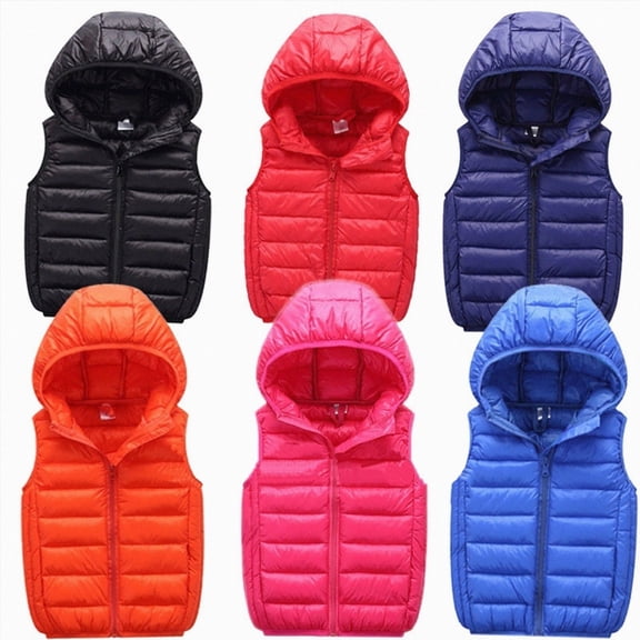 Vedolay Winter Puffer Vest for Kids Boys Girls Solid Color Hooded Zip Up Sleeveless Down Jacket Toddler Warm Outerwear