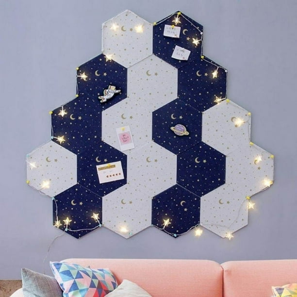 Lot De 12 Tableaux D'Affichage Hexagonaux En Feutre Autocollant Avec 50 Punaises - Gris Multitones