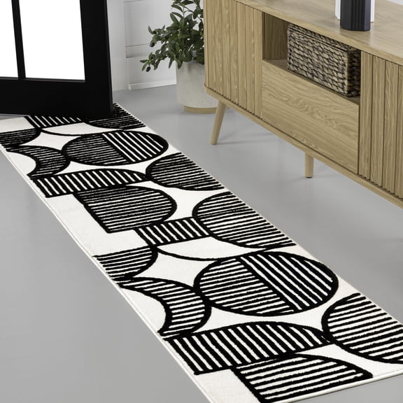 JONATHAN Y SCANDINAVIAN 2 x 8 Runner Rug, Nordby Geometric Arch Striped - Black/White, SCN104G-28