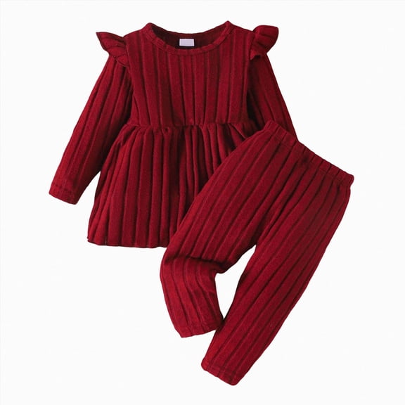 yboeqw Toddler Baby Girl Clothes 2 Piece 1T 2T 3T 4T Long Sleeve Ribbed Sweatshirt Top and Pants Fall Winter Outfits Set,Size 9-12 Months