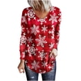 thumbnail image 2 of Pntutb - Camiseta de manga larga con cuello en V para mujer, informal, con estampado de copos de nieve de Navidad Pntutb Pntutb-5242, 2 of 4