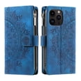 thumbnail image 3 of Elehold Crossbody Mandala Embossed wallet Case for iPhone 14 Pro Max 6.7 inch,Premium vegan leather and inner soft slim TPU with Detachable Shoulder Strap Magnetic Flip Card Slots Wallet Case,Blue, 3 of 11