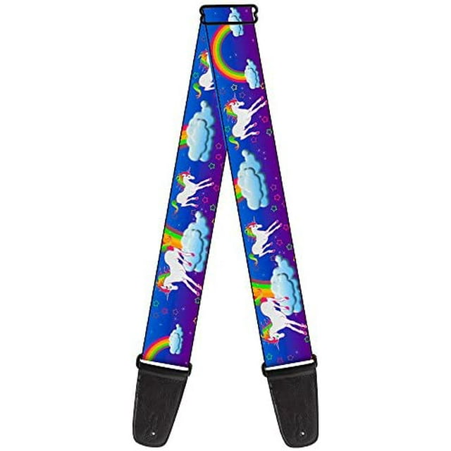 Buckle-Down Guitar Strap Unicorns Rainbows Stars Blue Purple 2 Inches Wide