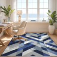 thumbnail image 3 of Design&I 8'x10' Washable Area Rug Recycled Blocks Herringbone Abstract Mosaic Stripe Mold Navy for Dining Room, Large Office, Lounge, Snag-Free, 3 of 7