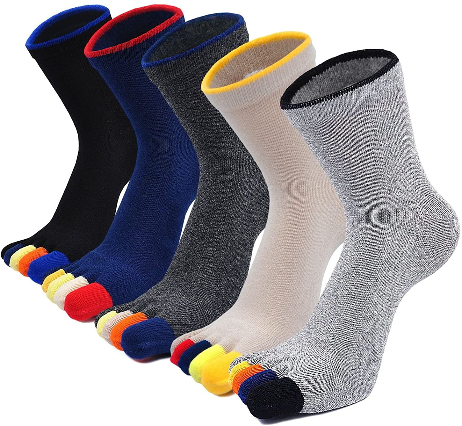 ZFSOCK Mens Toe Socks Cotton Five Finger Running Colorful Casual Ankle