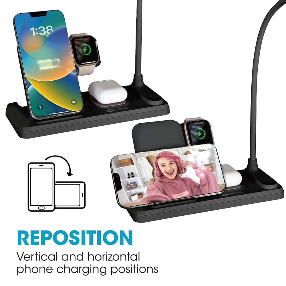 OttLite LED Desk Light with Multi-Device Charging Station, Black