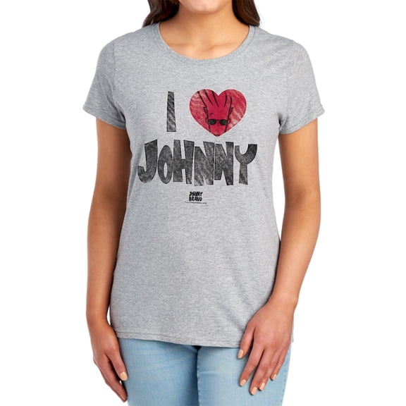 Johnny Bravo I Heart Johnny Women's T Shirt, Athletic Heather, Medium