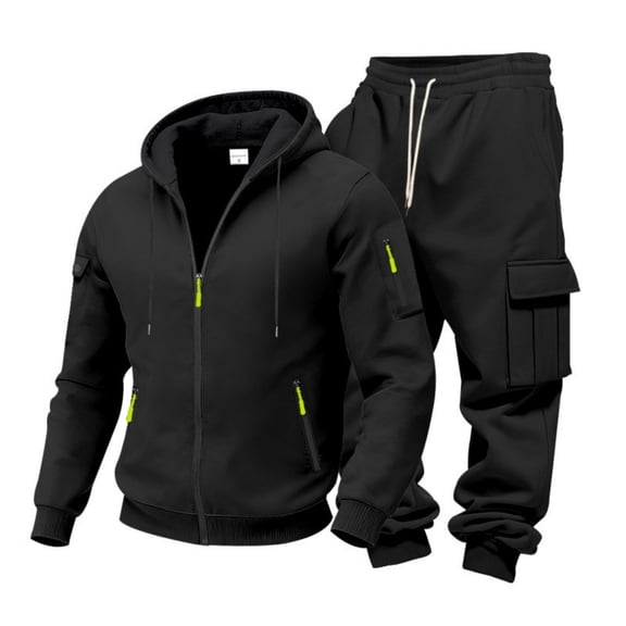 CONZONE Mens Sweatsuit 2 Peice Set Casual Track Suit for Men Solid Color Long Sleeve Zip Hoodies Sweatpants Cozy Fall Winter Athletic Jogging Outfits