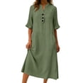 thumbnail image 5 of NXMZXB Half Sleeve Maxi Dresses for Women Loose Fit Casual Summer Button V Neck Henley Tshirt Dresses Trendy Holiday Beach Vacation Sundress with Pockets Green XL, 5 of 7