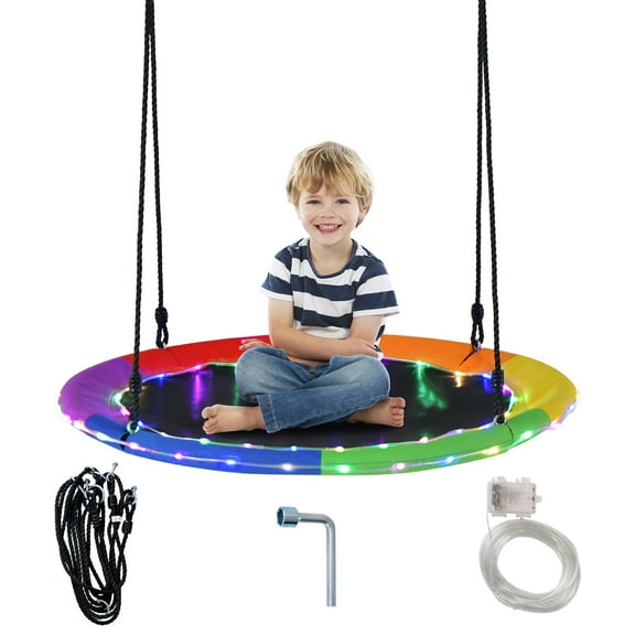 Infans 40" Saucer Tree Swing 660 LBS for Kids Adults Outdoor w/LED Lights Rainbow Color